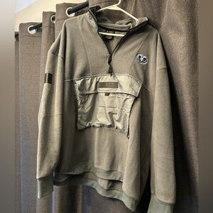 Men's Zip-Up Hoodie Pullover in Olive Gray with Rams Patch